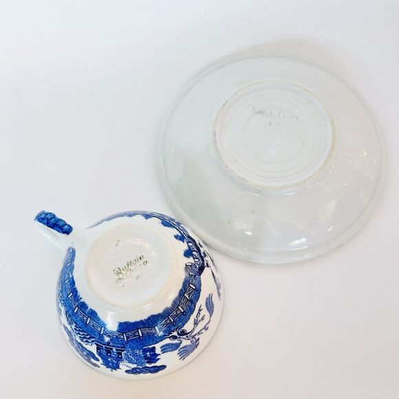 Vintage 40s Buffalo China Blue Willow Coffee Cup & Saucer Restaurant Ware China - Picture 9 of 14